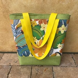 HANDMADE Tropical Yellow and Green Tote Bag